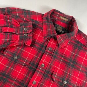 WEATHERPROOF Chamois Red Black Plaid Flannel Shirt Men L Long Sleeve Heavyweight